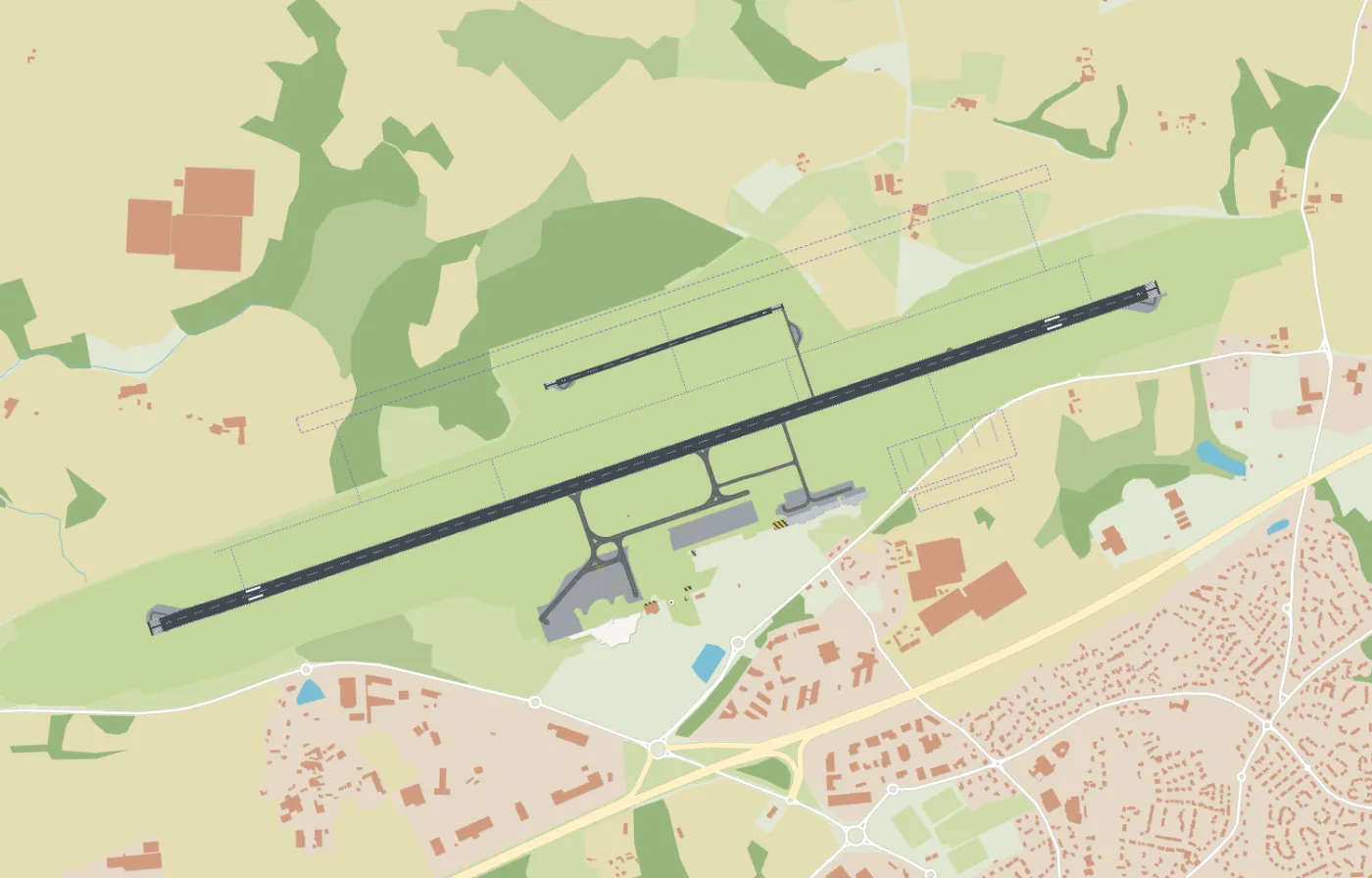 Année 5 : la piste réelle, les voies de circulation, les aires et le terminal.